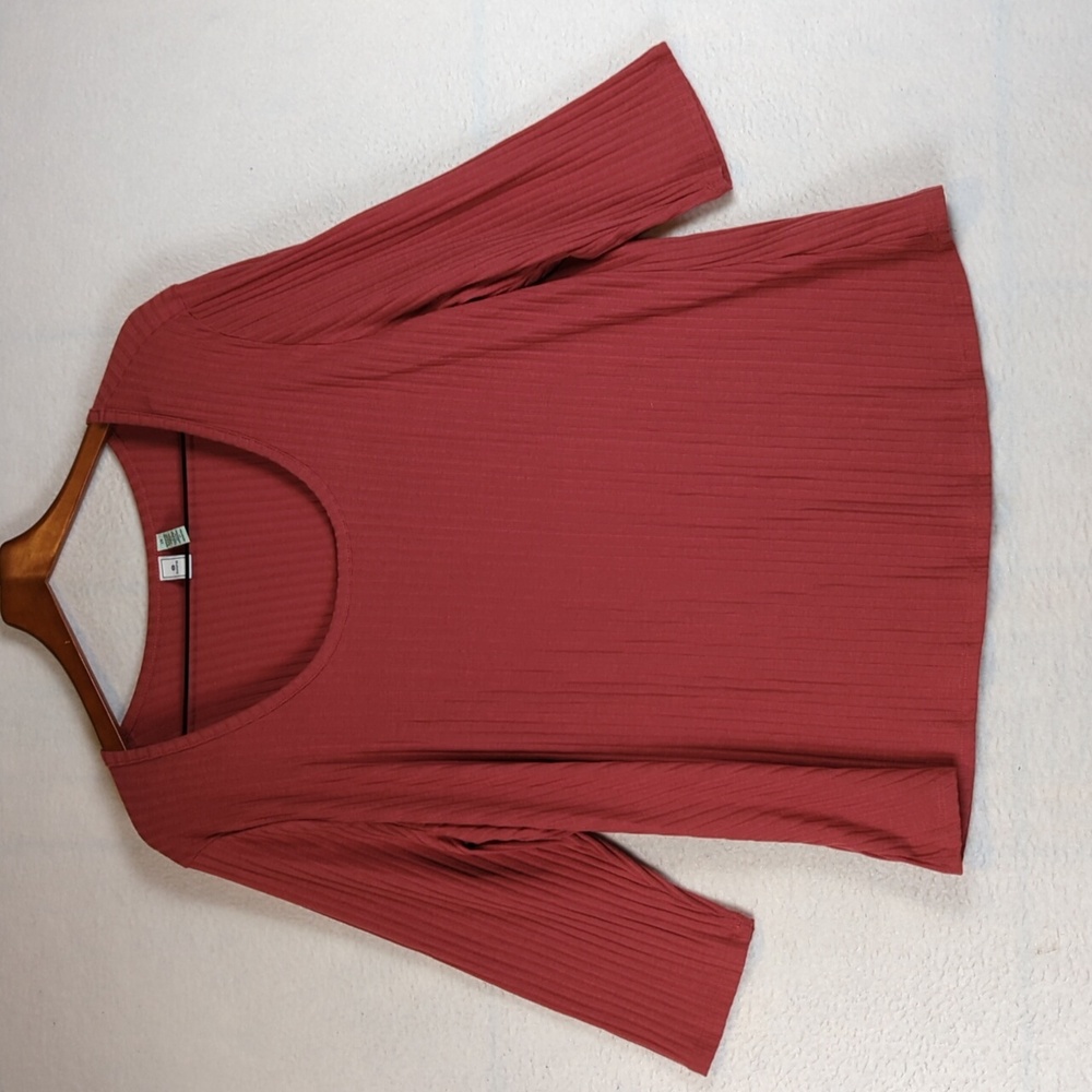 Susina‎ Salmon Ribbed 3/4 Sleeve Scoop Neck Stretch Shirt 3X